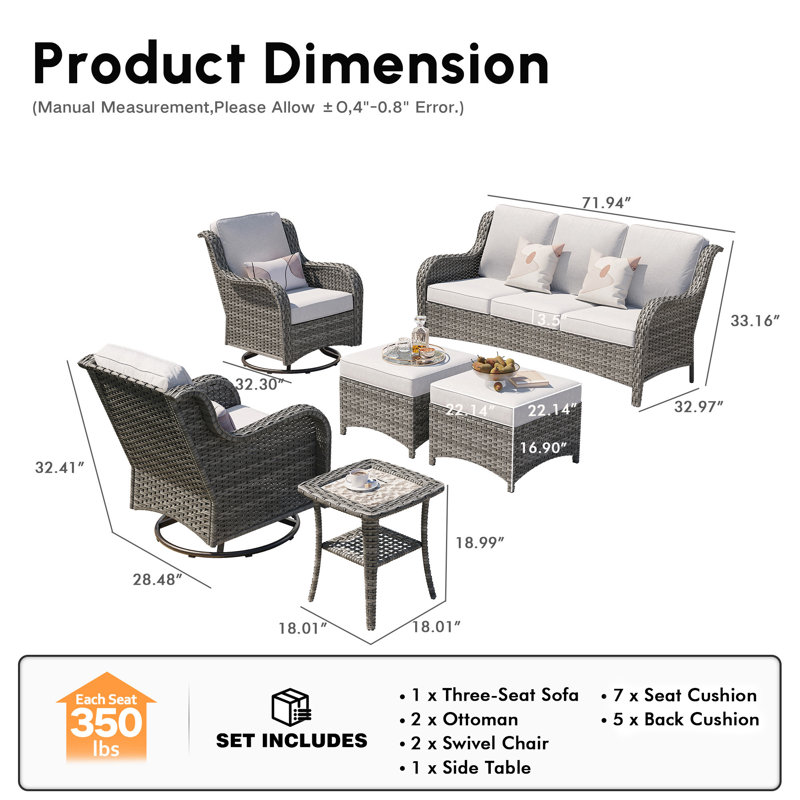 Guillen Wicker/Rattan 5 - Person Seating Group With Swivel chairs and Cushions, Gray Cushion/Gray Frame