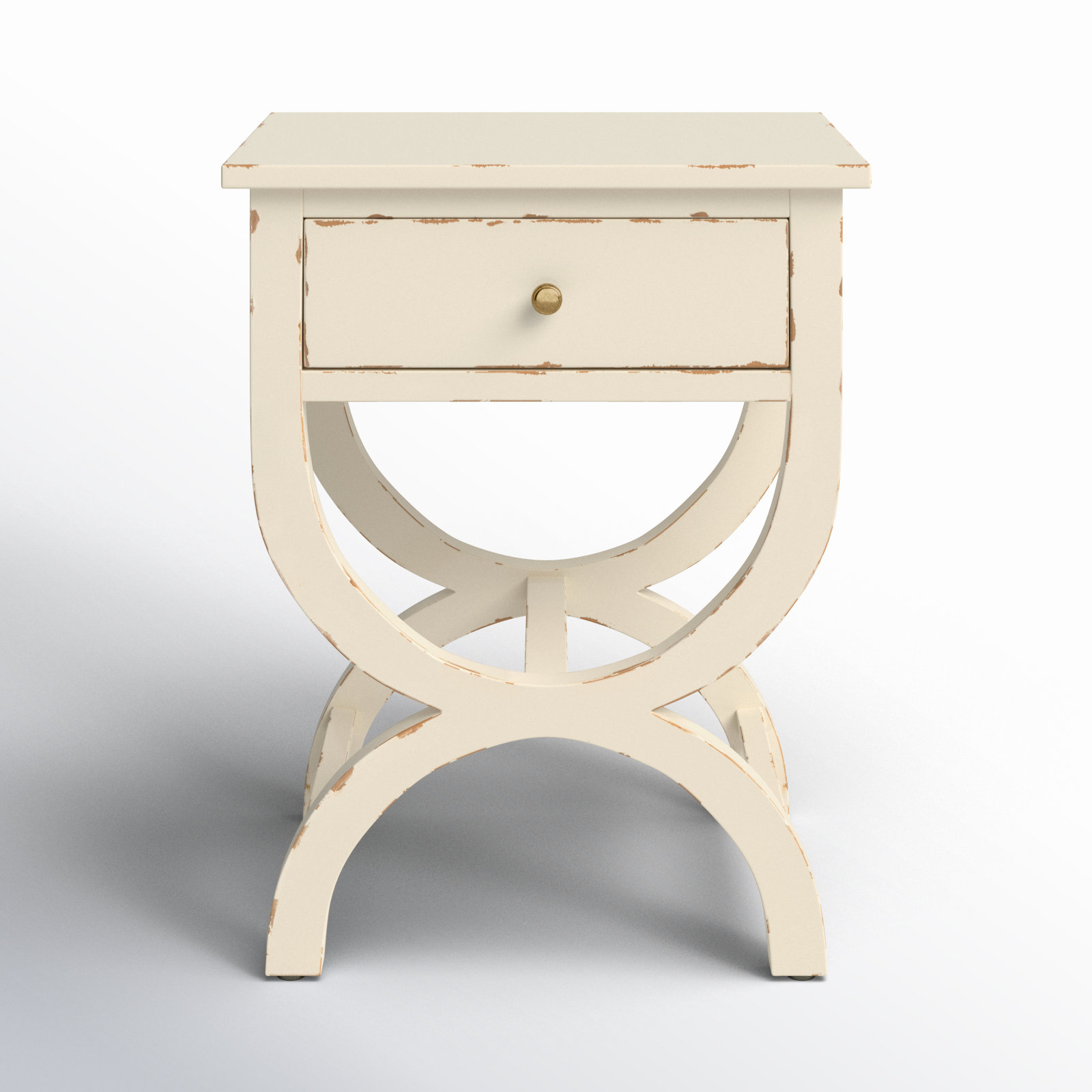 Floris End Table With Storage, Distressed Vanilla