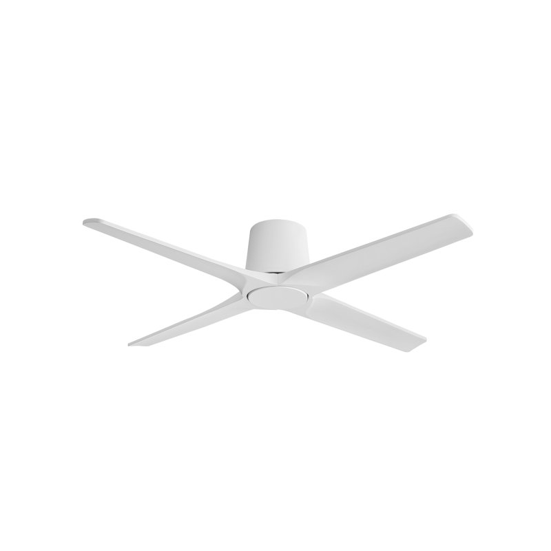 Ventilateur de plafond encastré standard à 4 pales en bois massif avec télécommande, 48, Blanc, Blanc