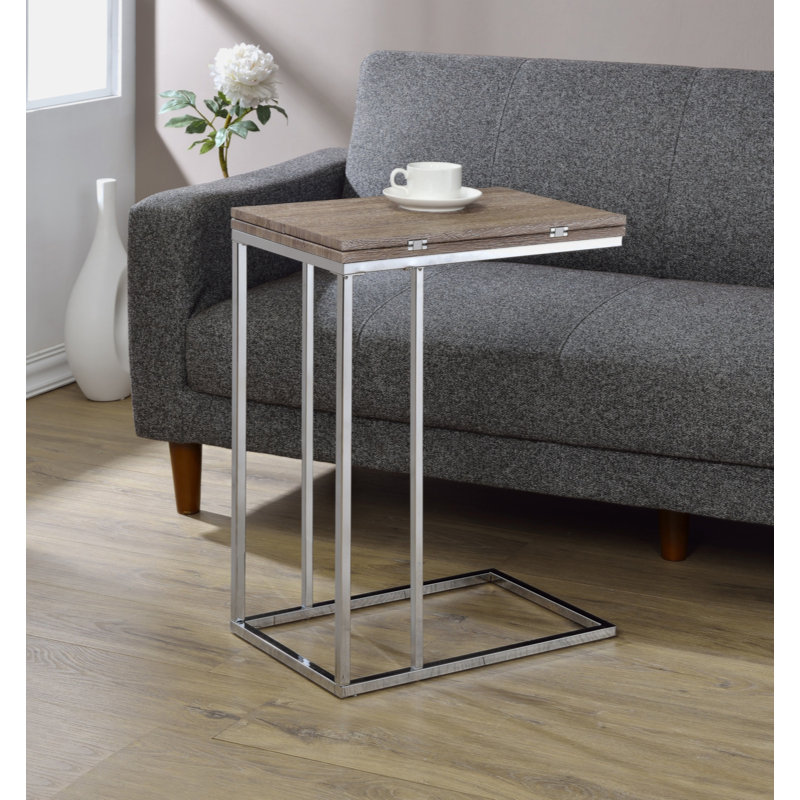 Benkley Contemporary Rectangular 24"H End Table in Weathered Oak and Chrome