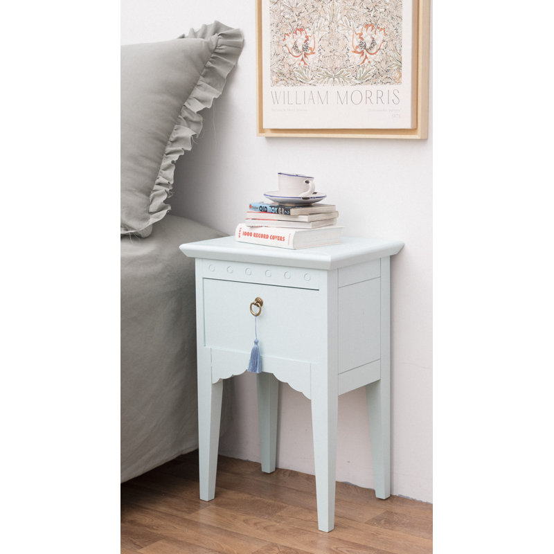 Berenger 40cm W Solid Wood Bedside Table, Aquamarine
