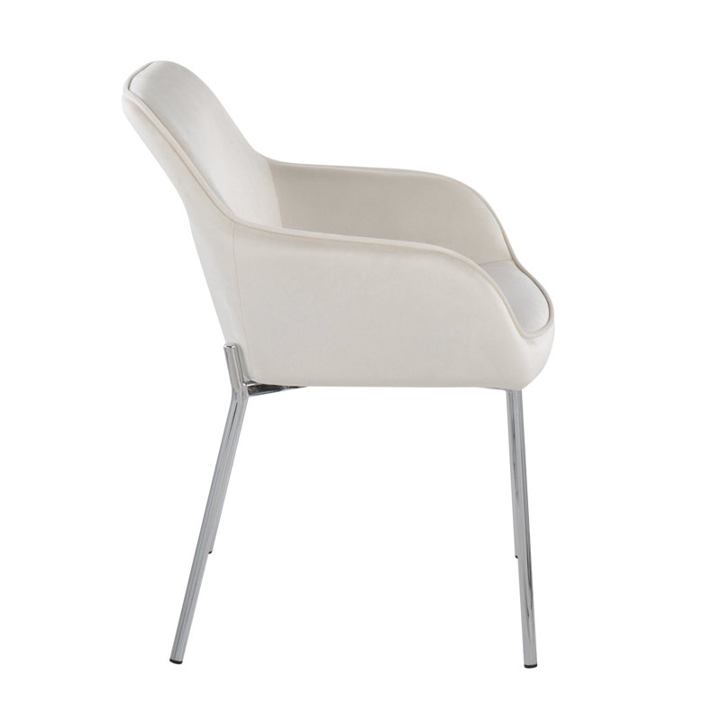 Cyr 19'' H Velvet Upholstered Armchair, Cream, Chrome
