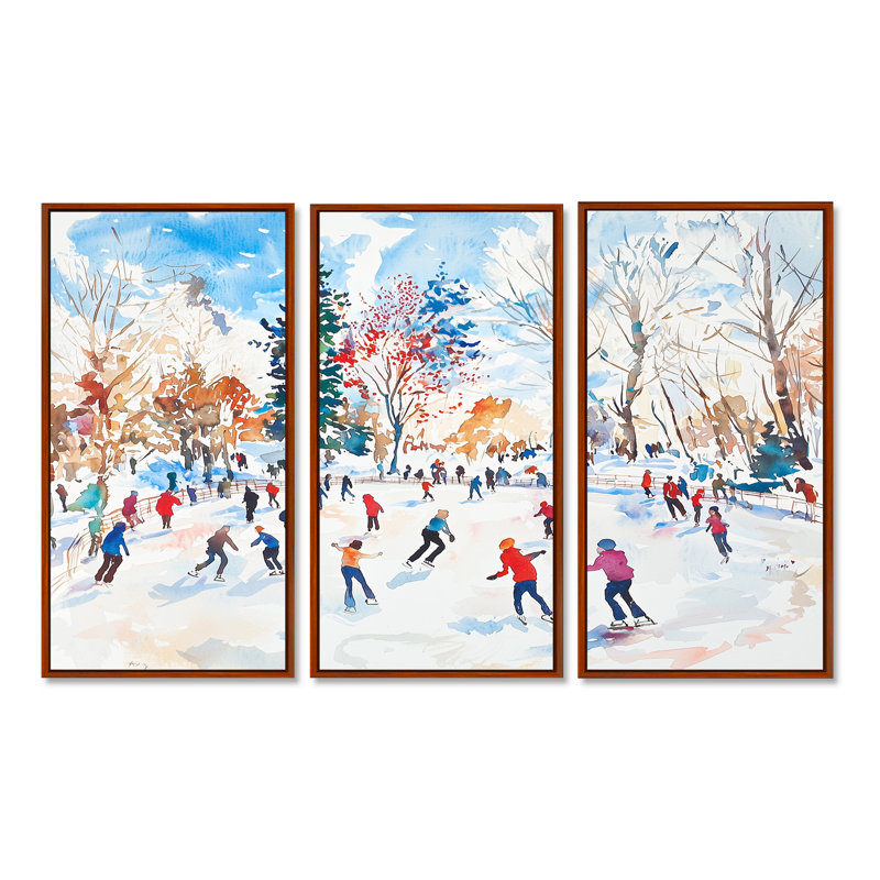 Ensemble de décorations murales paysage de glace patinoire III, H 28 po x l 36 po, Reproduction avec cadre flottant, Brun