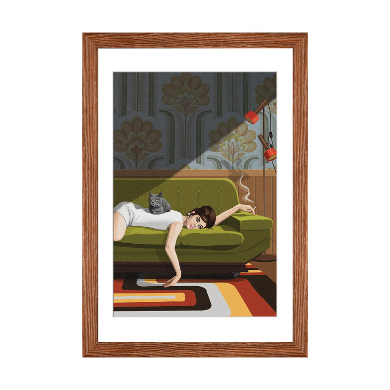 «Waiting Game on Canvas» par Artcatillustrated Print, Impression encadrée, H 32 po x l 24 po, Bois classique