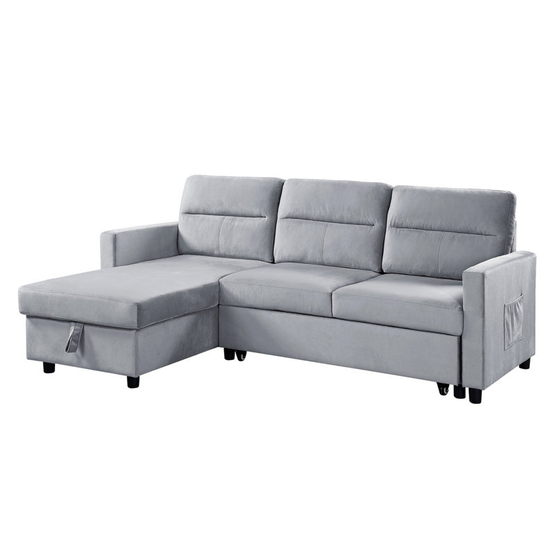 Canapé-lit modulaire réversible en velours 81,5 po gris clair avec méridienne de rangement et poche latérale, Light Grey
