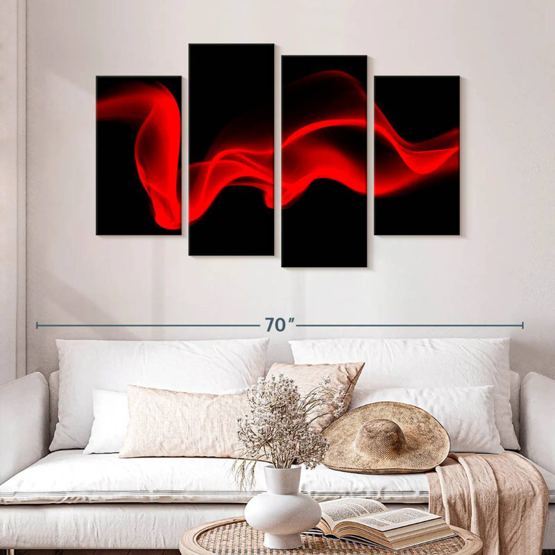 Abstrait numérique rouge Avery Wispy, H 32 po x l 52 po