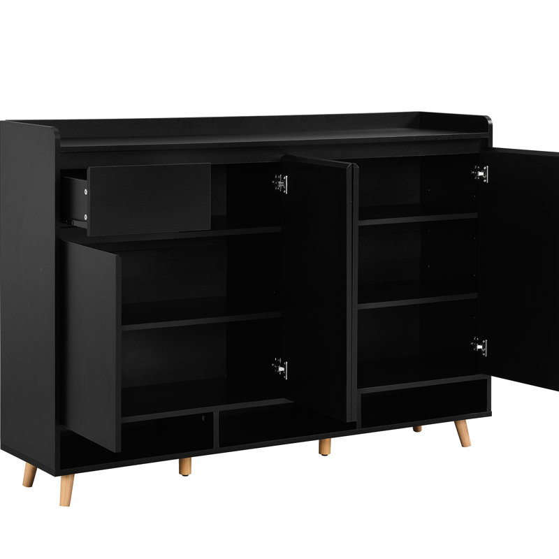 Élégant porte-chaussures noir, matériaux, compartiments spacieux organisateur de maison avec pieds en bois massif - Armoire pour le salon