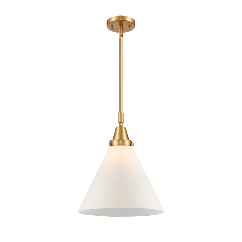 Luminaire suspendu conique 1 lumière Ashwath, Blanc mat, H 50,12 po x l 12 po x P 12 po, Or satiné