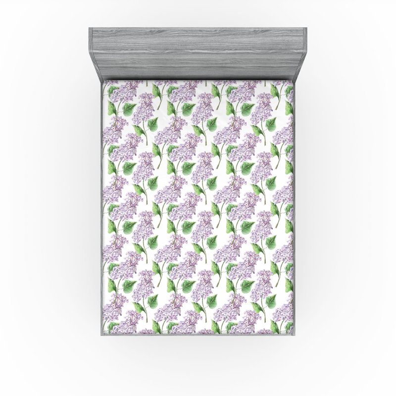 Ensemble de 2 draps-housses Ambesonne, Lilac/Green Floral, Drap-housse de taille double