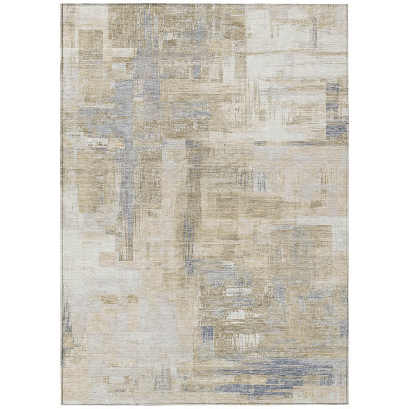 Tapis extérieur lavable abstrait ivoire et beige 5 pi x 8 pi