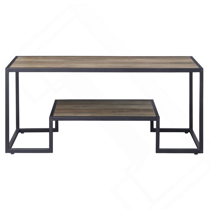 Table basse, chêne rustique et noir avec tablette