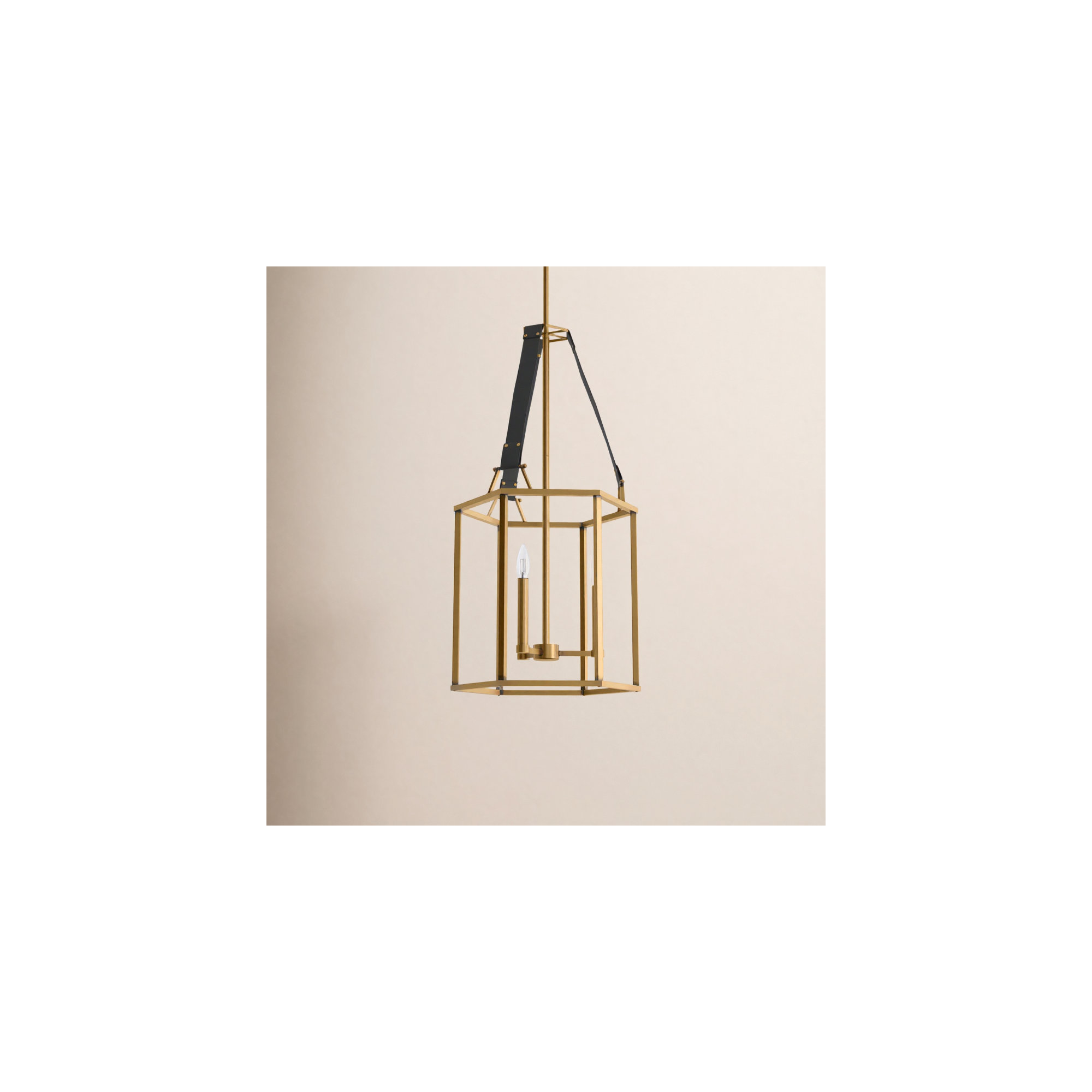 3 - Light Metal Dimmable Lantern Chandelier, Heritage Brass/Black