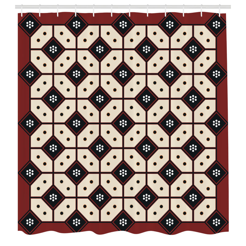 East Urban Home Ethnic Shower Curtain Javanese Batik Pattern Ruby Cream and Black, 70"H x 69"W