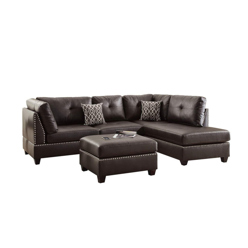 Canapé modulaire réversible en similicuir avec repose-pieds espresso