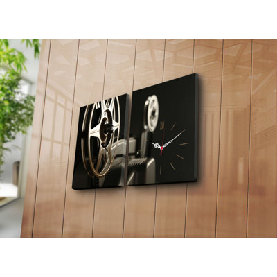 Elegant Decorative Canvas Wall Clock (2 Pieces), 25.2 x 15.7 inches | 100% Suede Canvas with 100% Wooden Frame (Thickness: 1.2 inches) | Stylish Home Decor, Perfect for Living Room & Office Spaces, Unique Timepiece Design