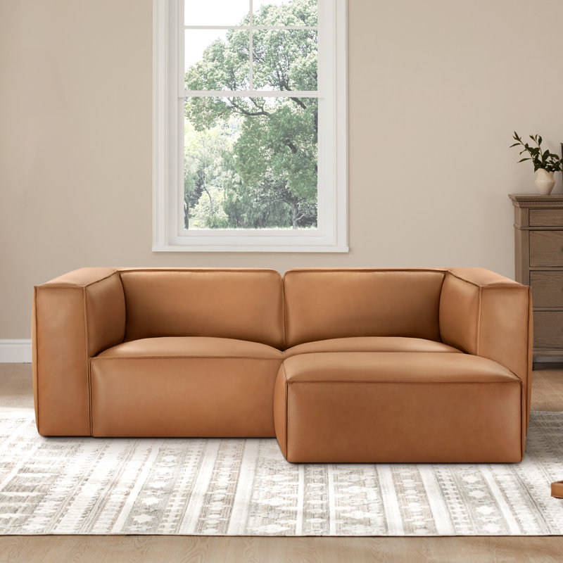 Jaye - Canapé en cuir véritable avec repose-pieds 2 pièces