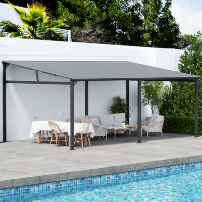 Hardtop Lean To Gazebo With Galvanized Steel Roof, Heavy Duty Outdoor Pergola And Gazebos Clearance For Patio, Poch, Backyard
