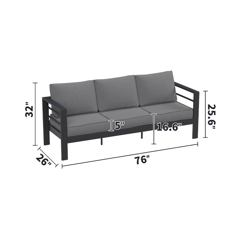 Canapé d'extérieur 3 personnes avec coussins, Dark Grey, Noir