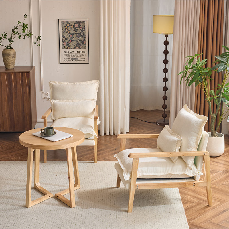 2Pcs Chenille Accent Chair Armchair With Pillow, Beige