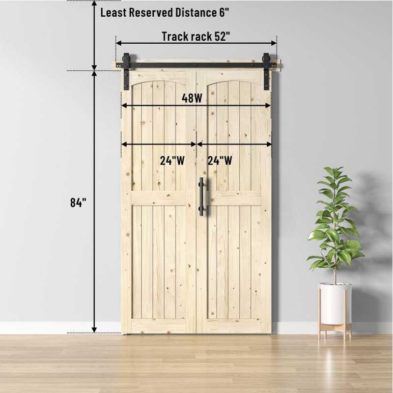 Portes de grange pliées en bois massif 84 po 84 po avec quincaillerie d'installation, Non fini, 48 po x 84 po