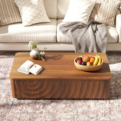 47'' Rectangle Coffee Table With Storage Mid Century Farmhouse Square Spiral Grain Coffee Tables Walnut For Living Room Coffee Table With 2 Drawers (B