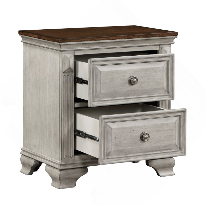 Table de chevet traditionnelle bicolore 1 pièce avec 2 tiroirs gris et brun