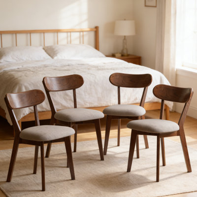 Ensemble de 4 chaises de salle à manger modernes en chêne de style Mid-Century - siège rembourré avec dossier papillon à oreilles courbées, convient à la cuisine, à la salle à manger et au restaurant