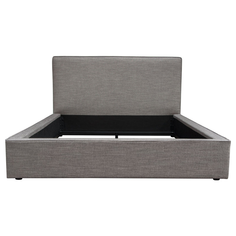 Grey Upholstered King Bed with Tufted Headboard and Slats
