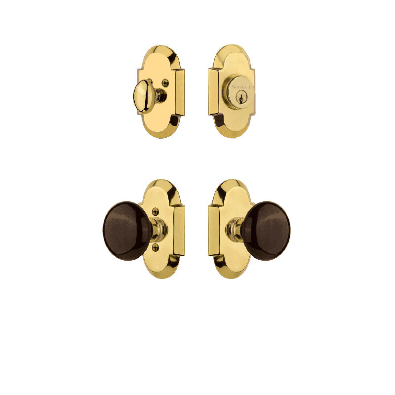 Nostalgic Warehouse Cottage Entry Set with Brown Porcelain Knob, 2.75", White/Antique Brass