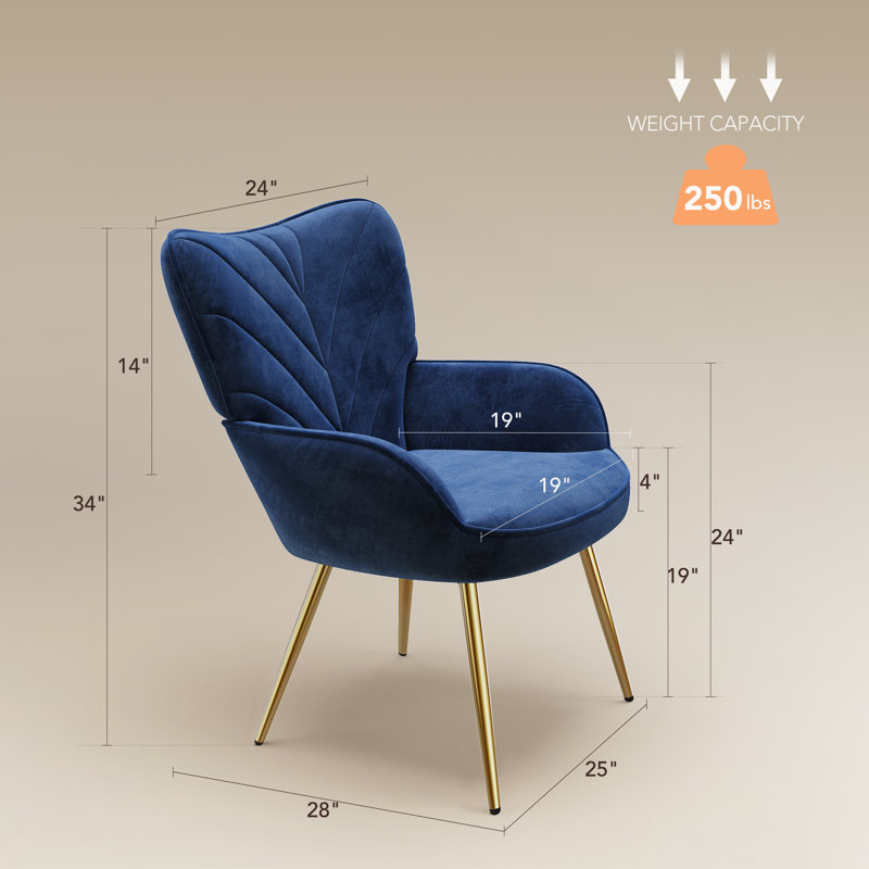 Plush Lambswool-Style Side Chair - Metal Leg Lounge Armchair, Blue