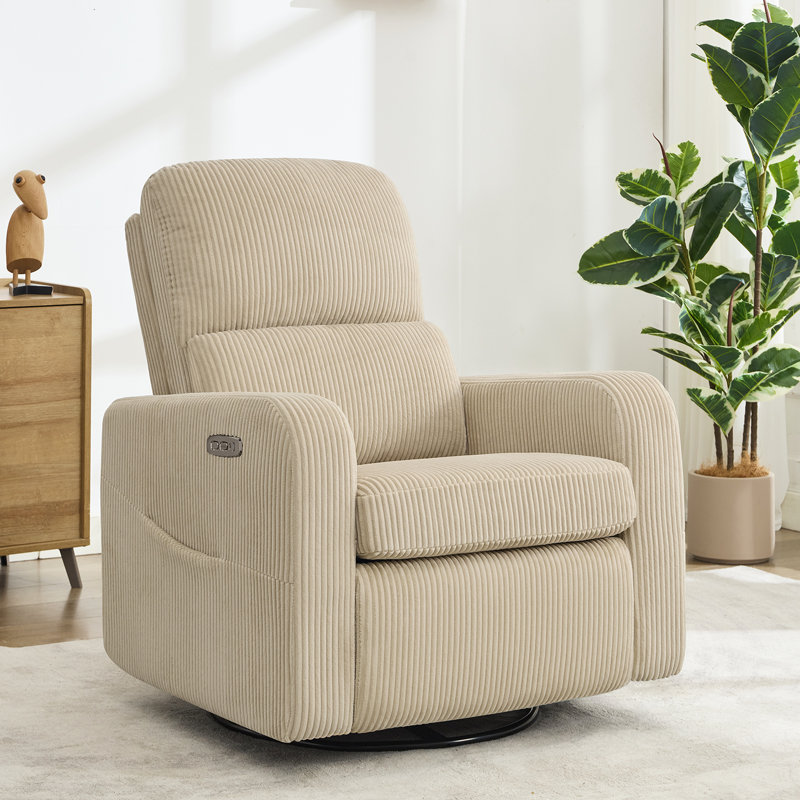 Fauteuil inclinable oscillant inclinable en velours côtelé de 36 po avec port USB Type-C de Bréh, accoudoir inclinable pivotant pour chambre de bébé