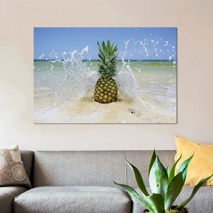 « south floride ananas iii », reproduction de photo sur toile, H 24 po x l 32 po x P 1 po, Toile avec cadre noir, Blanc