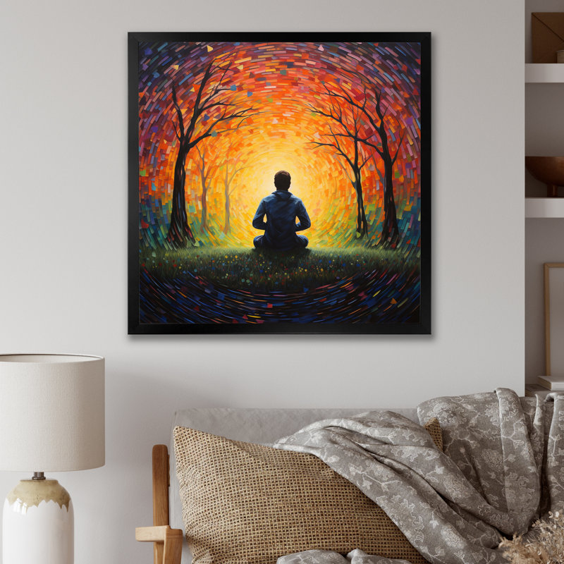 «Orange Orange Yoga Expressions Pointillism», reproduction sur toile, Noir, H 30 po x l 30 po x P 1 po