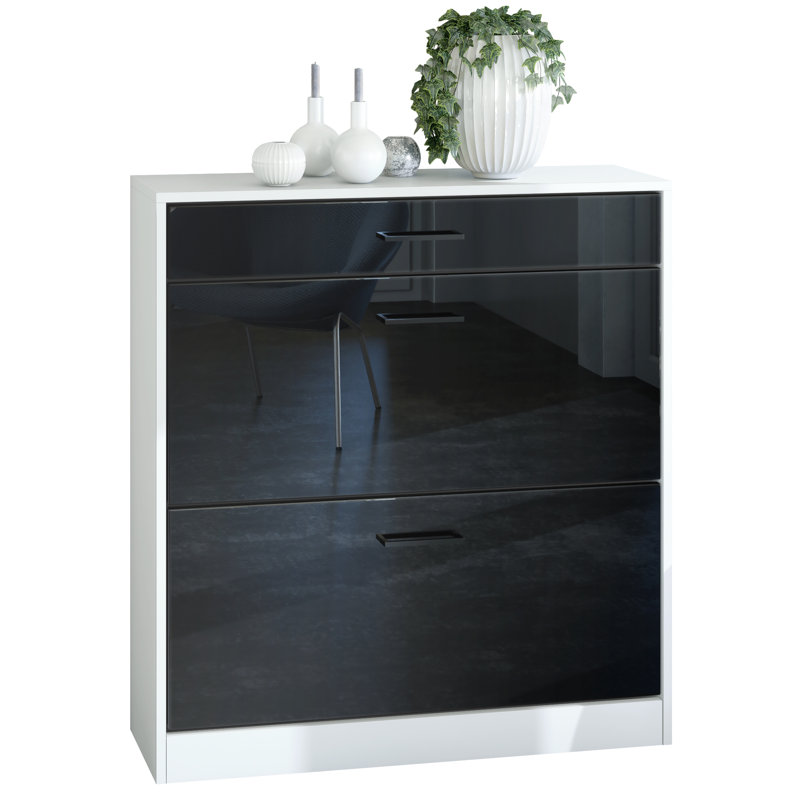 Swerve 16 Pair Flip Down Shoe Storage, High Gloss Black