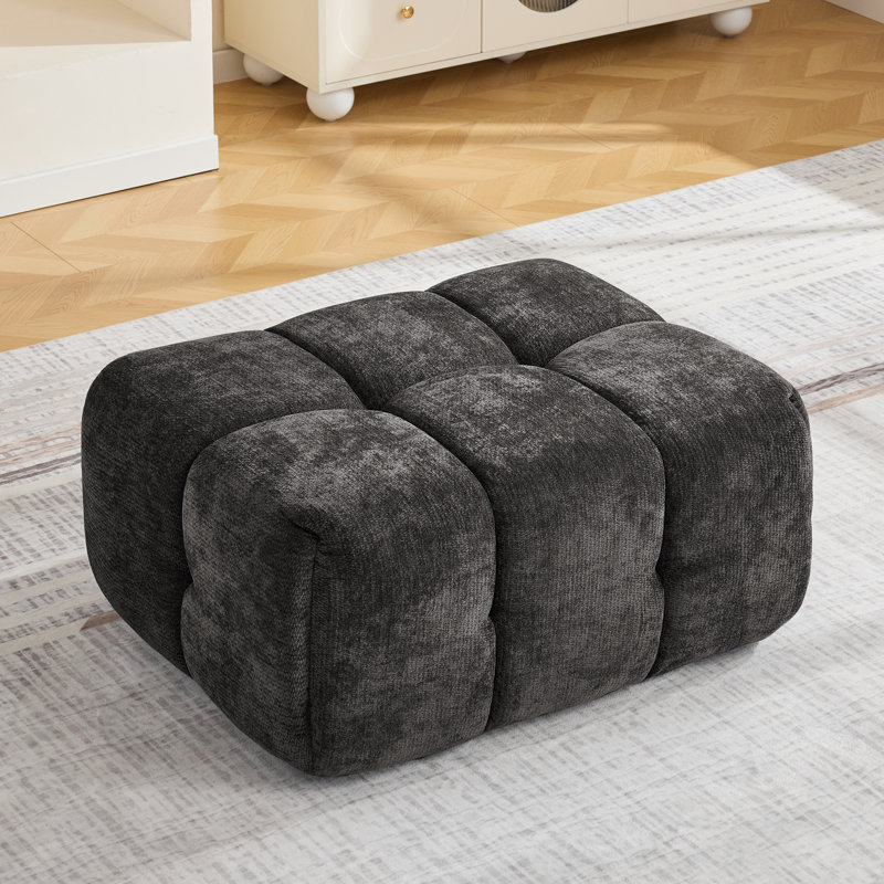 Upholstered Square Ottoman For Couch, Dark Gray