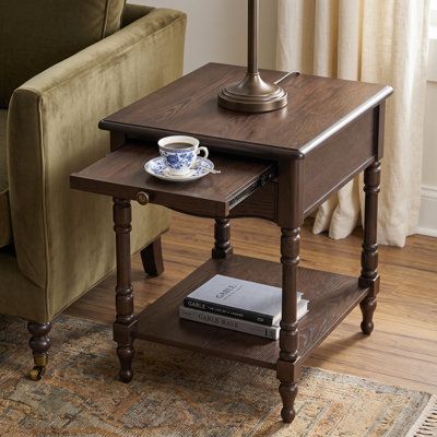 Lassiter 20''W Transitional Solid Wood Spindle Legs End Table with Pull-Out Shelf And Charging Station