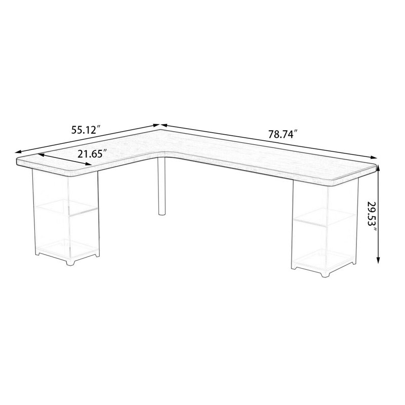 Bureaux en bois massif en L noyer, H 29,53 po x l 78,74 po x P 55,12 po