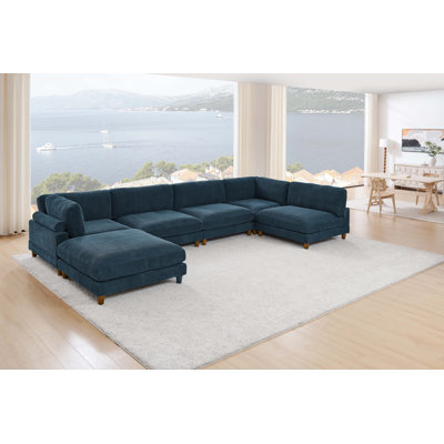Espinosa 133.5 " Corduroy L-Shaped and U-Shaped Corner Sectional with Ottoman
