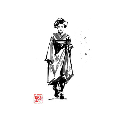 Geisha Walking by Péchane - Painting on Canvas