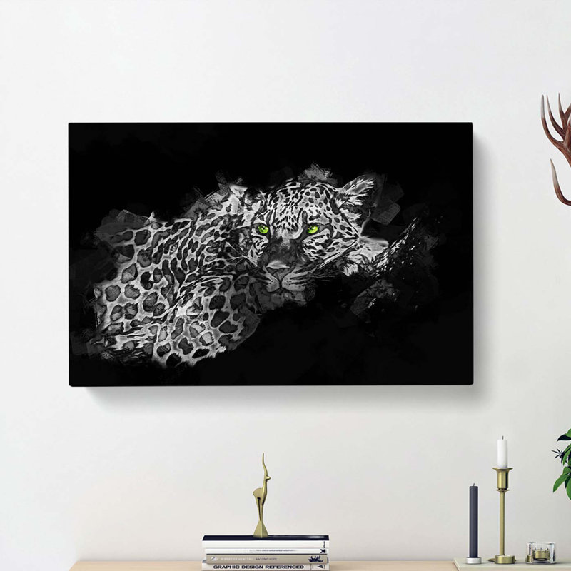 Leopard With Green Eyes High In Abstract - Wrapped Canvas Painting, 35cm H x 50cm W x 3cm D