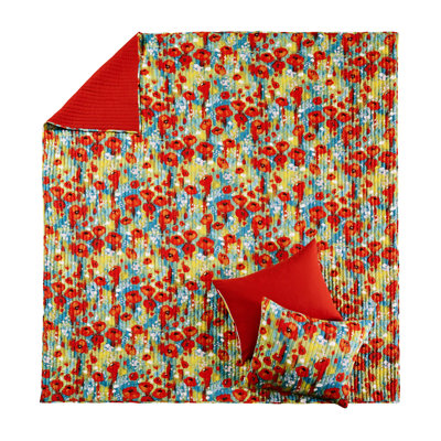 Greenland Home Fashions Poppies Red 2-Piece Twin Size Quilt Set 68x88 + 20x26