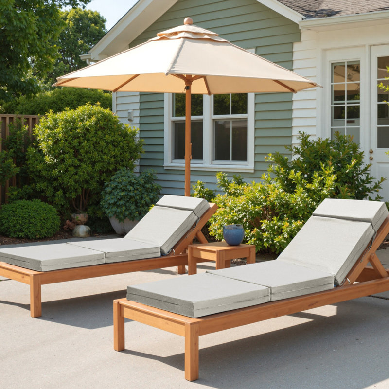 21in 2 Pcs Chaise Lounge Cushions Outdoor, Waterproof Furniture Cushions With Removable Cover, Beige/Blue, Beige