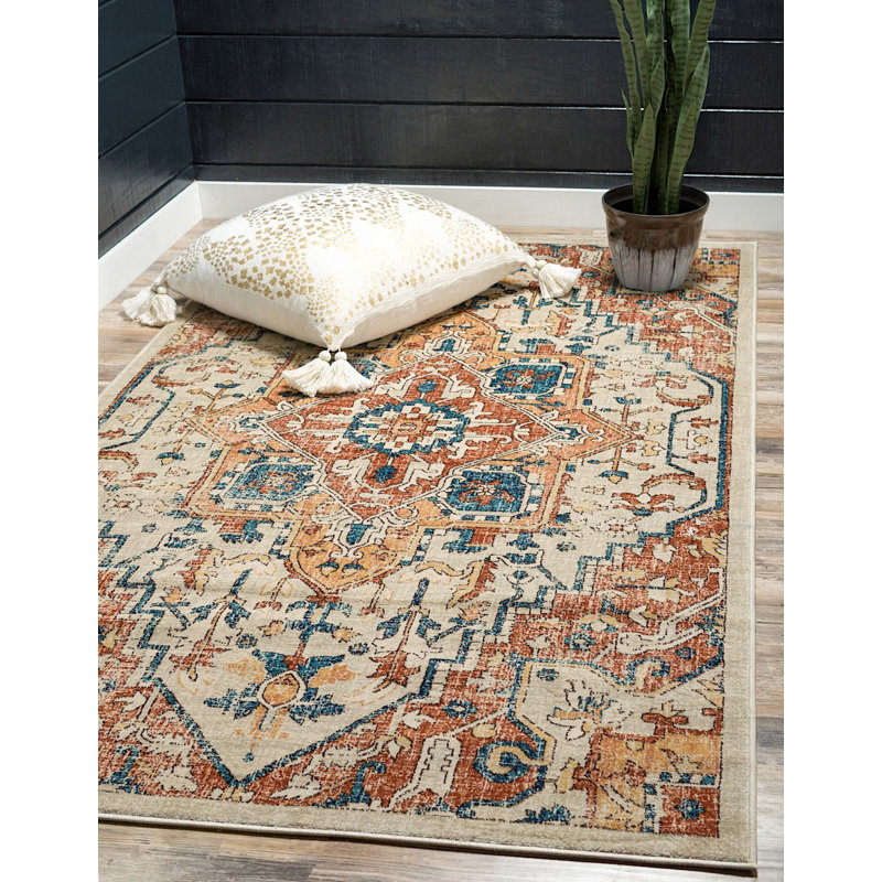 Tapis décoratif oriental Ivoire Alesund, Rectangle 10 pi x 13 pi