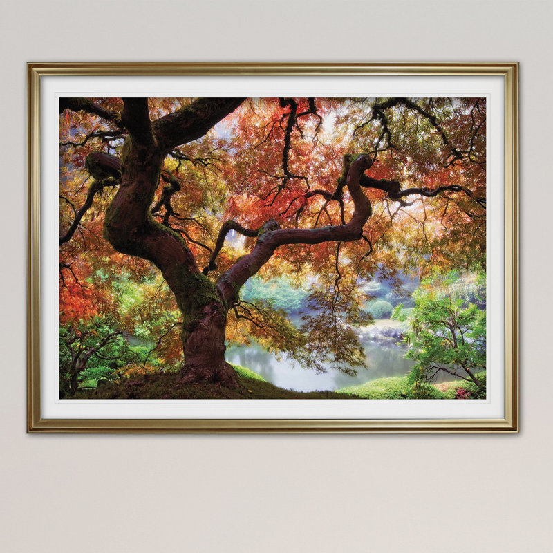 « dreaming of octobre », reproduction de peinture à l’acrylique encadrée, Or, H 24 po x l 32 po x P 1,5 po