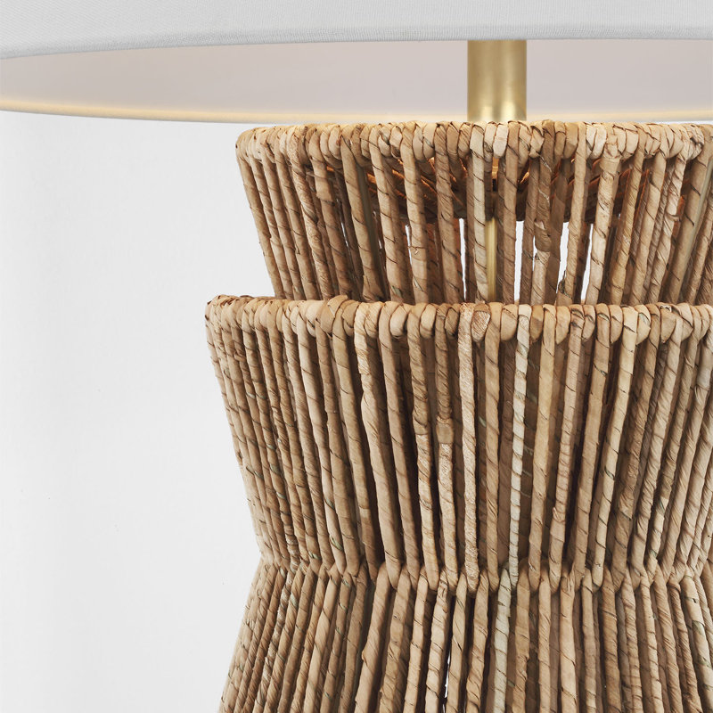 Chapman & Myers Antigua 30" Layered Table Lamp in Natural Abaca and Antique-Burnished Brass with Linen Shade