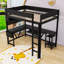 Lit mezzanine double en bois avec tablettes, DEL, station de charge et bureau intégré-505123003