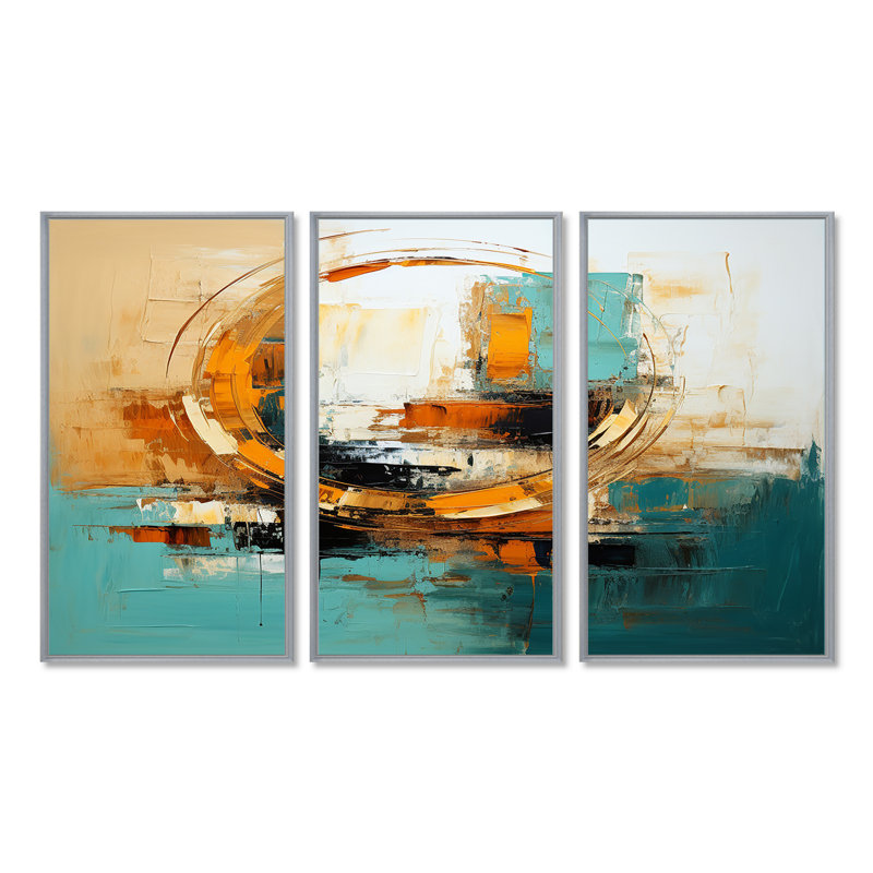 Conelia - ensemble d'art mural abstrait, H 28 po x l 36 po x P 1 po, Encadrement argenté