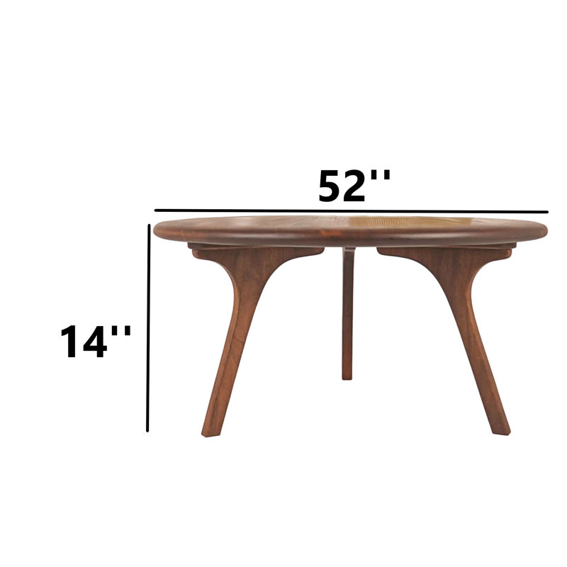 Walnut Solid Wood Round Novelty Coffee Table, 14" H x 52" L x 52" W