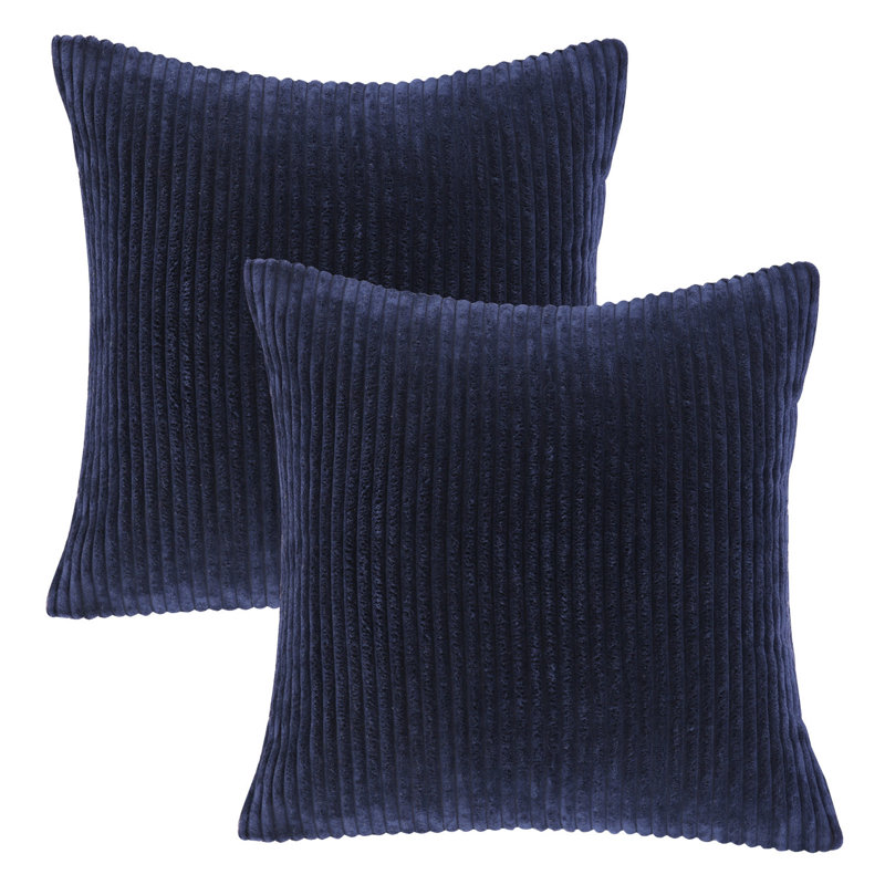 Coussin décoratif en velours côtelé rayé, coussin décoratif texturé de couleur unie, Square 18", Marine