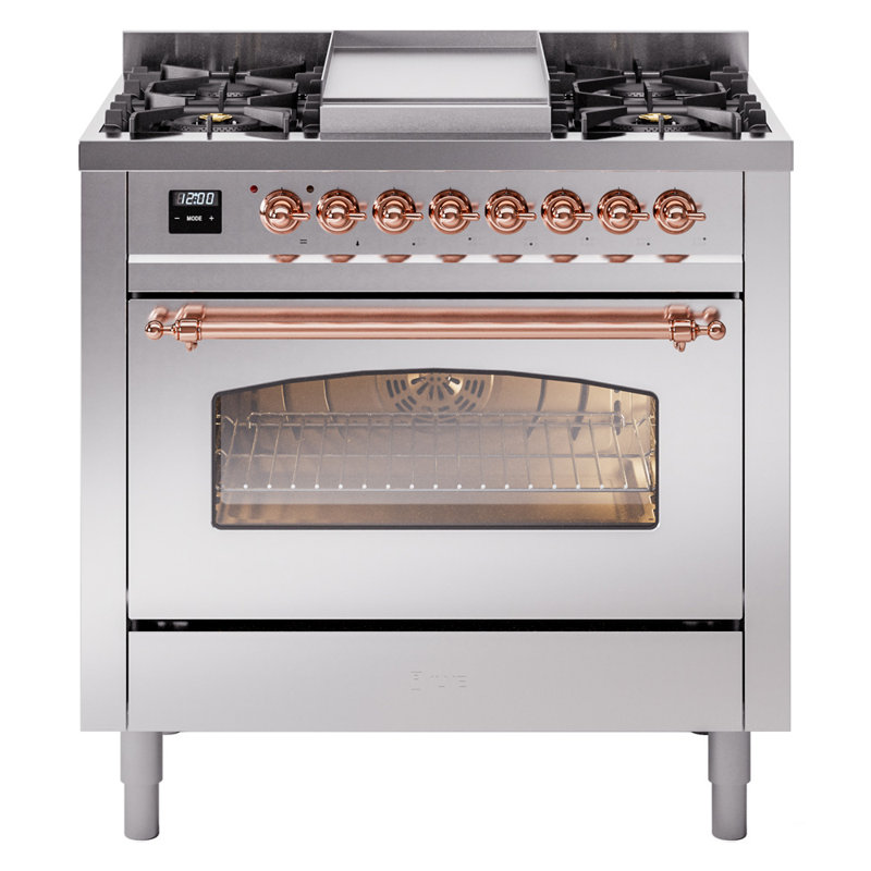 ILVE Nostalgie II 36 Dual Fuel Range, knobs, Stainless Steel/Copper, Liquid Propane